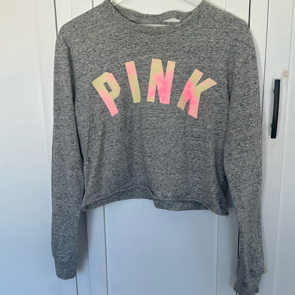 Victorias Secret PINK Tie Back Grey Long Sleeve Top in Small